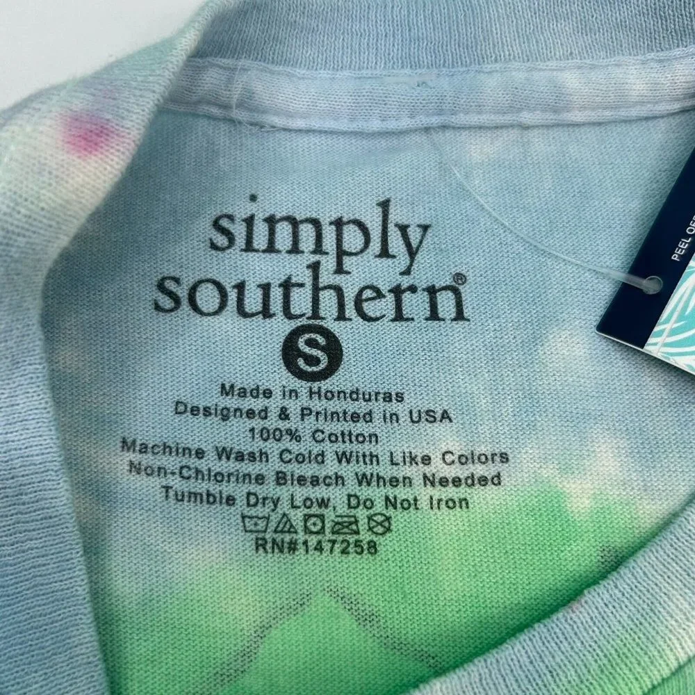 Simply Southern T-Shirt Womens Small Tie Dye Sea Turtle Daisy Pink Blue - Picture 5 of 7